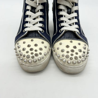 Christian Louboutin Sneakers Shoes High-cut Studs EU 36 US 6 Blue Silver Auth