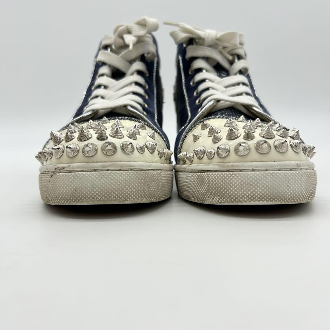Christian Louboutin Sneakers Shoes High-cut Studs EU 36 US 6 Blue Silver Auth
