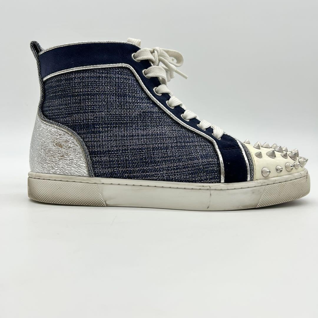 Christian Louboutin Sneakers Shoes High-cut Studs EU 36 US 6 Blue Silver Auth