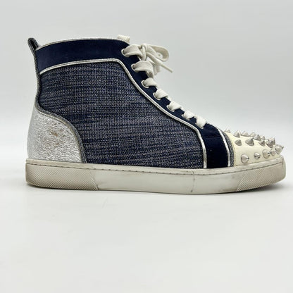 Christian Louboutin Sneakers Shoes High-cut Studs EU 36 US 6 Blue Silver Auth