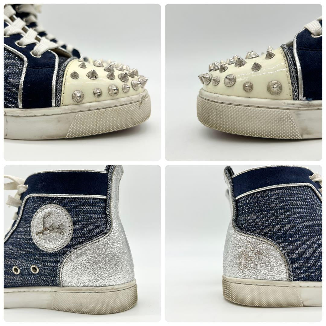 Christian Louboutin Sneakers Shoes High-cut Studs EU 36 US 6 Blue Silver Auth