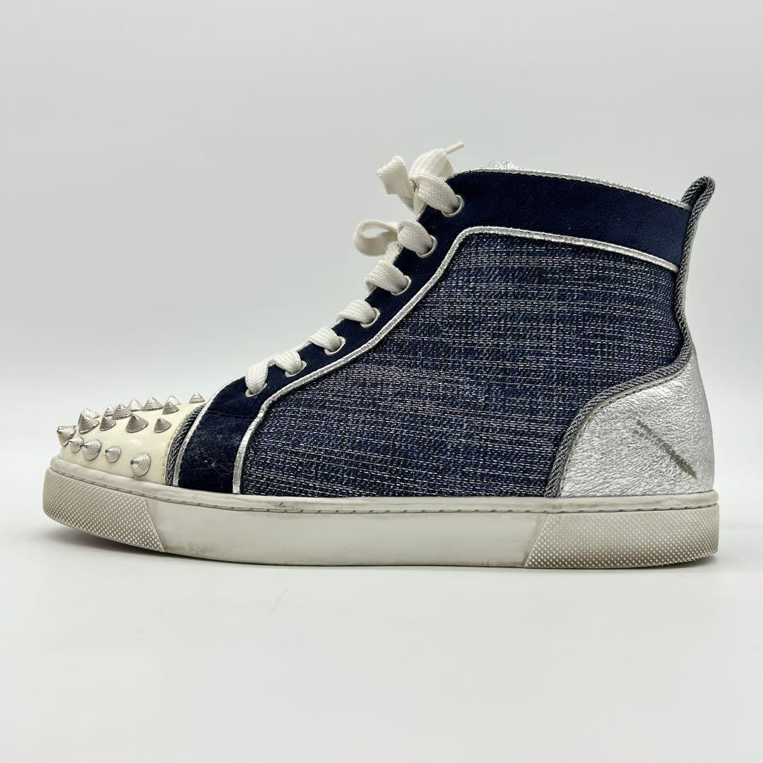 Christian Louboutin Sneakers Shoes High-cut Studs EU 36 US 6 Blue Silver Auth