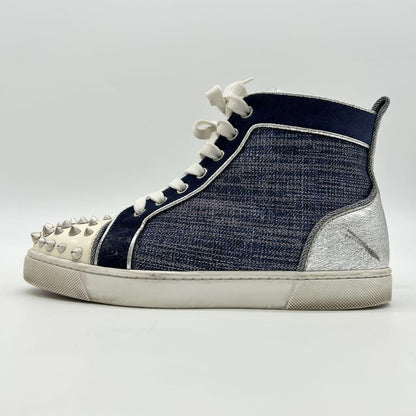 Christian Louboutin Sneakers Shoes High-cut Studs EU 36 US 6 Blue Silver Auth