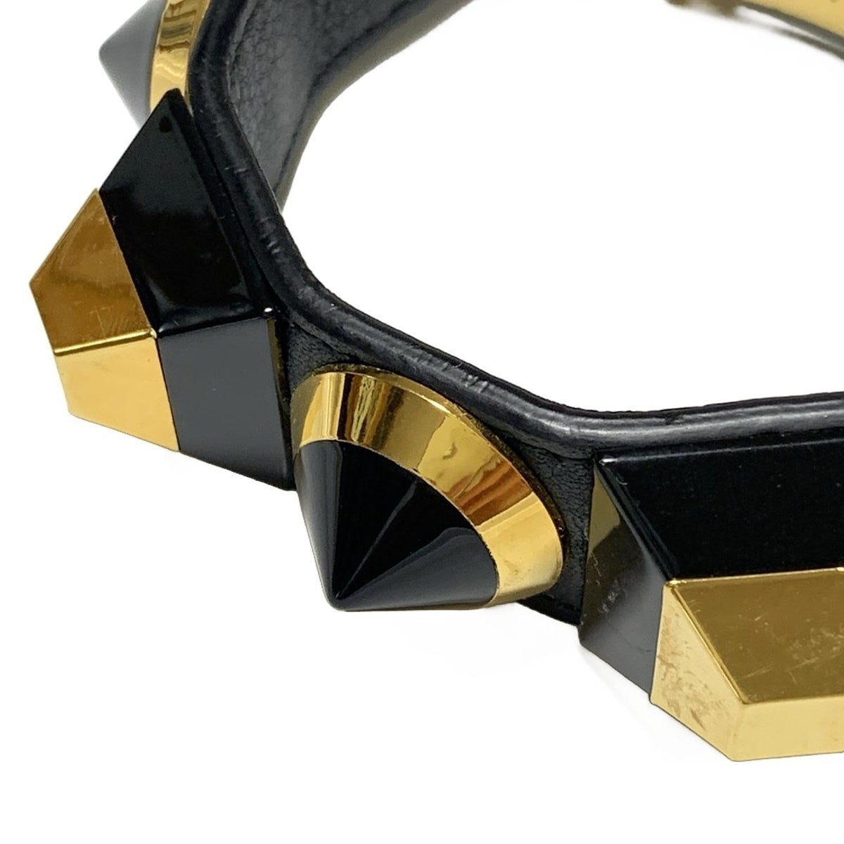 FENDI Bracelet Bangle Leather Gold Black Authentic