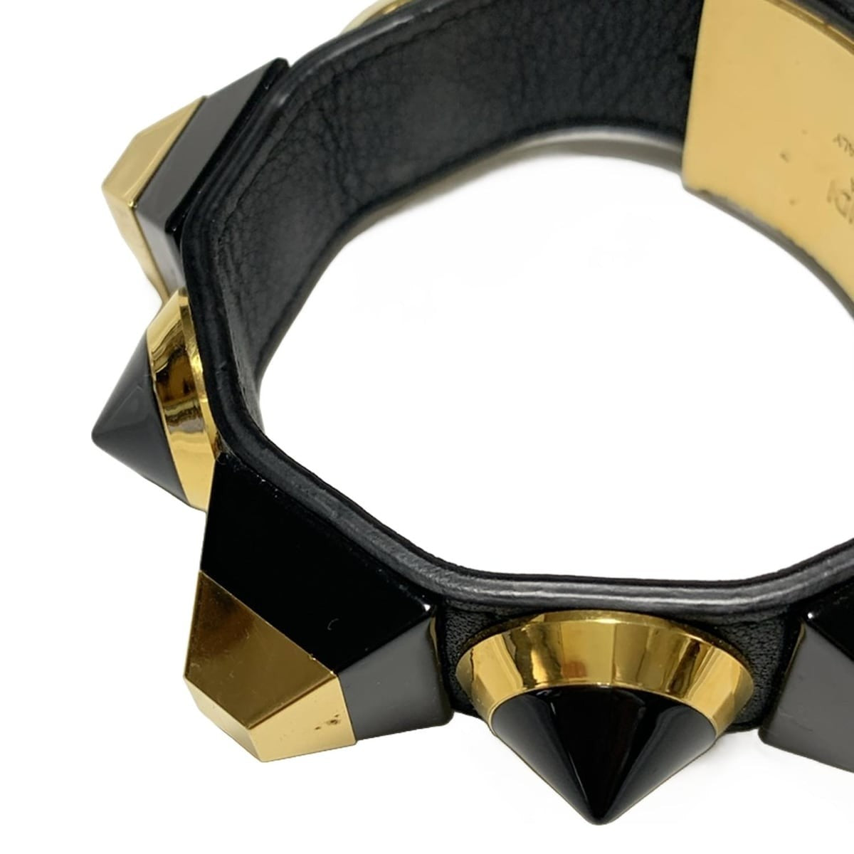 FENDI Bracelet Bangle Leather Gold Black Authentic