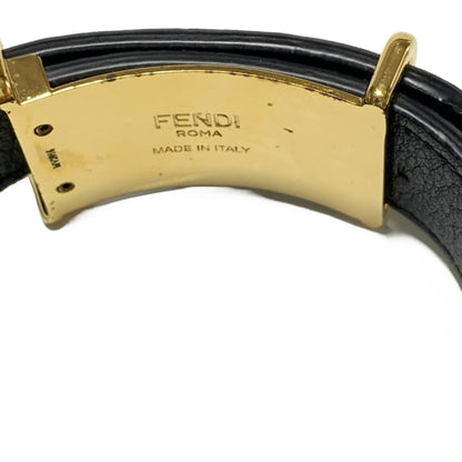 FENDI Bracelet Bangle Leather Gold Black Authentic