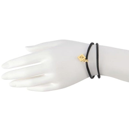FENDI FOREVER Bracelet Bangle FF Logo Leather Black Authentic
