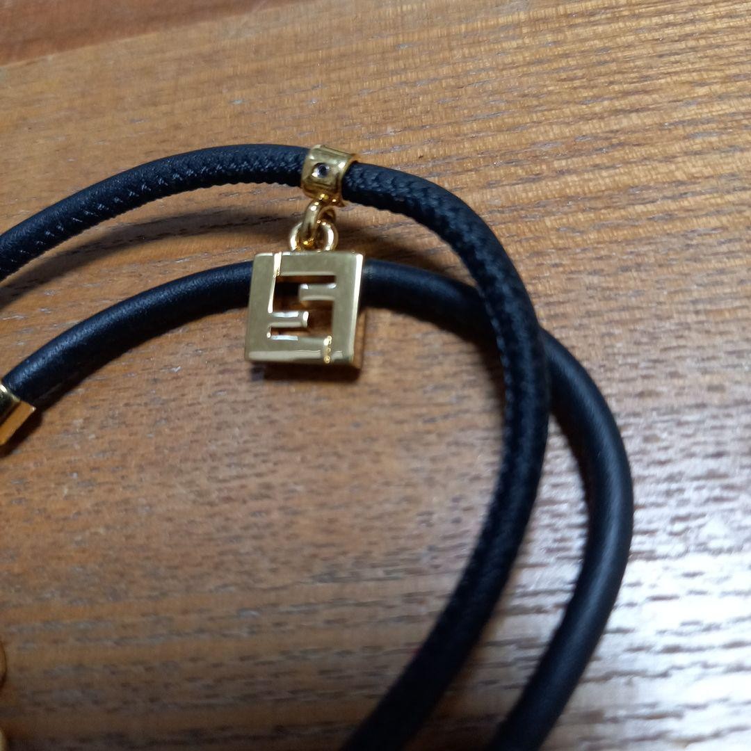 FENDI FOREVER Bracelet Bangle FF Logo Leather Black Authentic