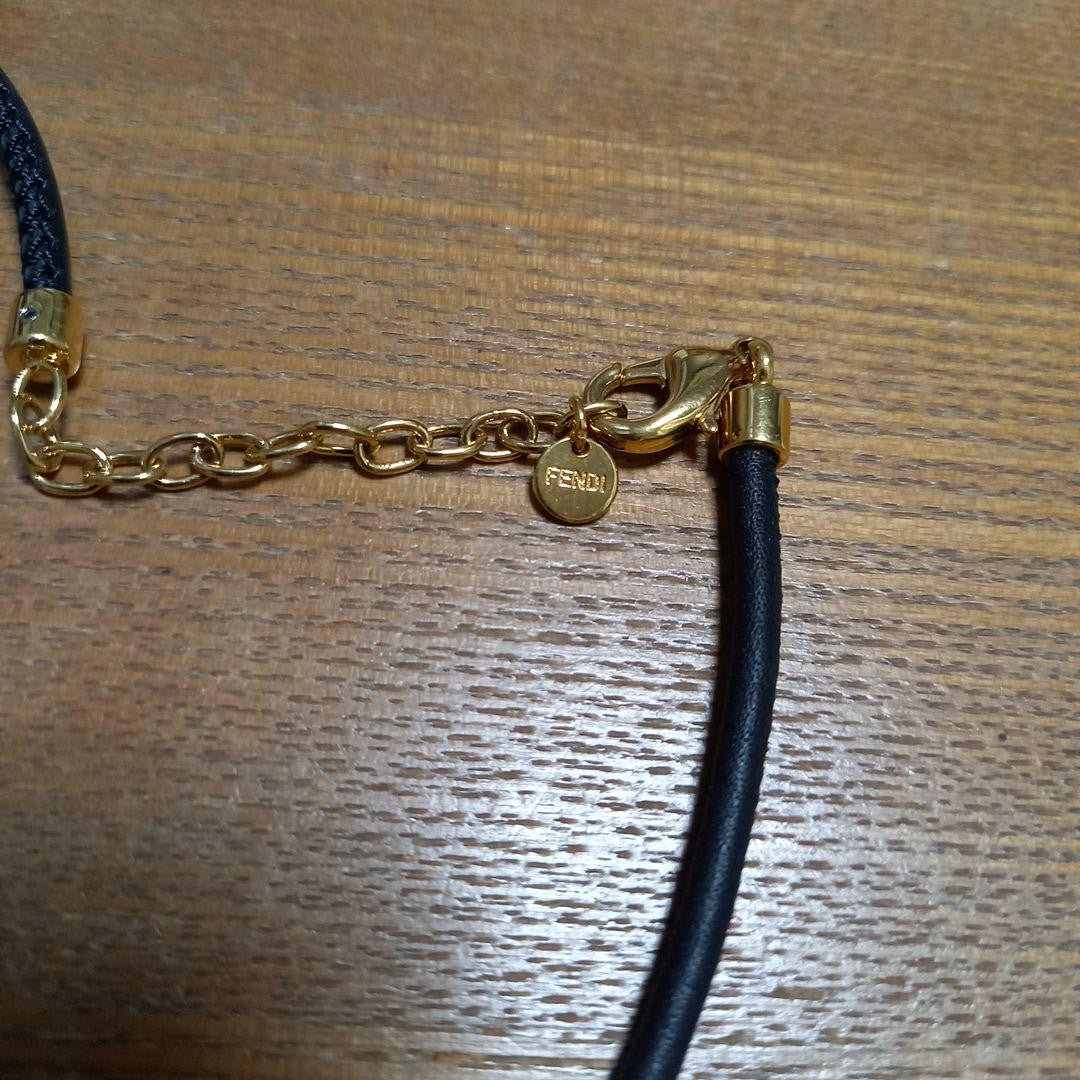 FENDI FOREVER Bracelet Bangle FF Logo Leather Black Authentic
