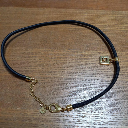 FENDI FOREVER Bracelet Bangle FF Logo Leather Black Authentic