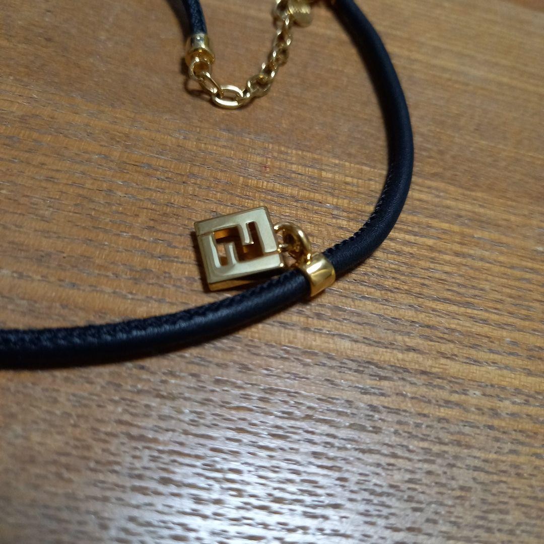 FENDI FOREVER Bracelet Bangle FF Logo Leather Black Authentic