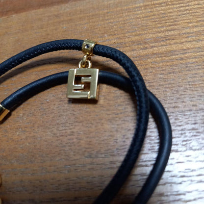 FENDI FOREVER Bracelet Bangle FF Logo Leather Black Authentic