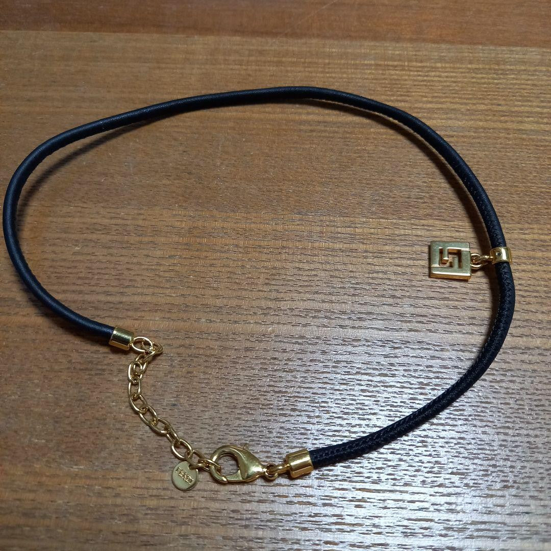FENDI FOREVER Bracelet Bangle FF Logo Leather Black Authentic