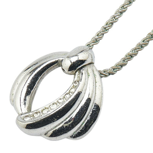 Saint Laurent Necklace Pendant YSL Cassandra Metal Rhinestone Silver Authentic