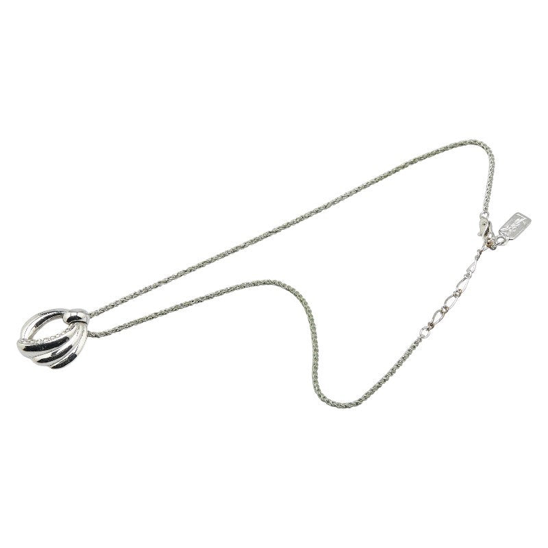 Saint Laurent Necklace Pendant YSL Cassandra Metal Rhinestone Silver Authentic