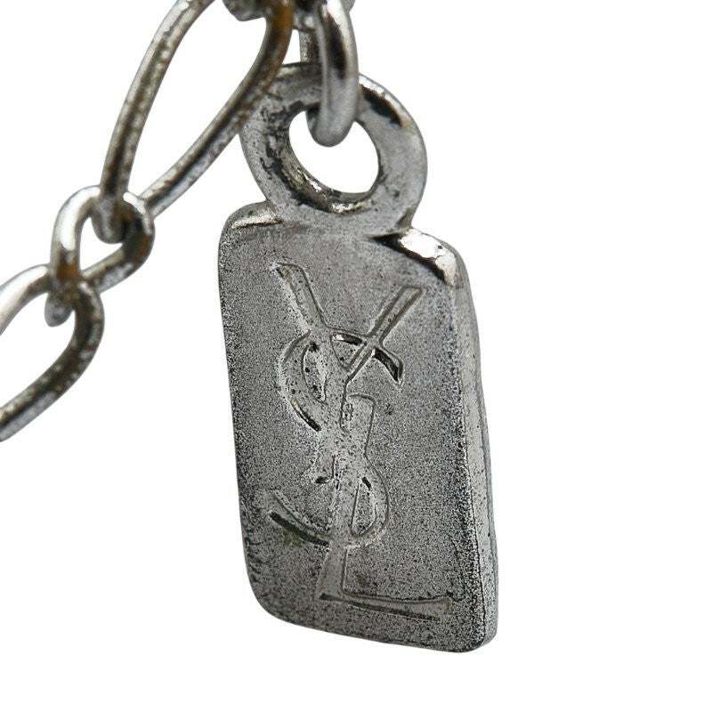Saint Laurent Necklace Pendant YSL Cassandra Metal Rhinestone Silver Authentic