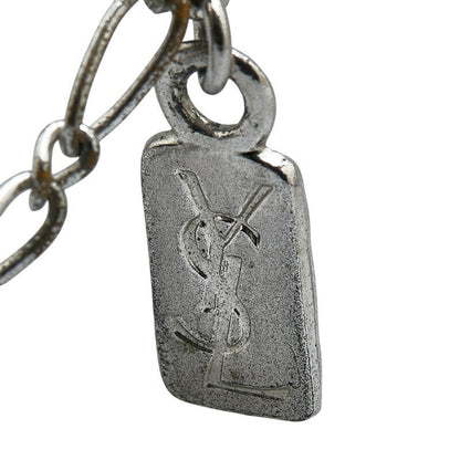 Saint Laurent Necklace Pendant YSL Cassandra Metal Rhinestone Silver Authentic
