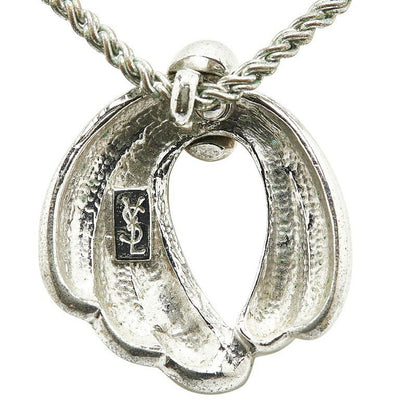 Saint Laurent Necklace Pendant YSL Cassandra Metal Rhinestone Silver Authentic