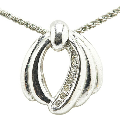 Saint Laurent Necklace Pendant YSL Cassandra Metal Rhinestone Silver Authentic