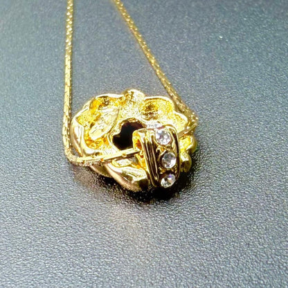 Saint Laurent Necklace Pendant YSL Cassandra Metal Rhinestone Gold Authentic
