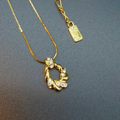 Saint Laurent Necklace Pendant YSL Cassandra Metal Rhinestone Gold Authentic