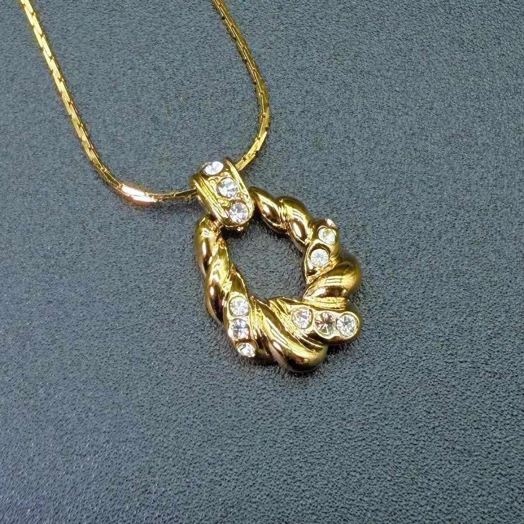Saint Laurent Necklace Pendant YSL Cassandra Metal Rhinestone Gold Authentic