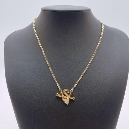 Saint Laurent Necklace Pendant YSL Logo Rhinestone Gold Authentic