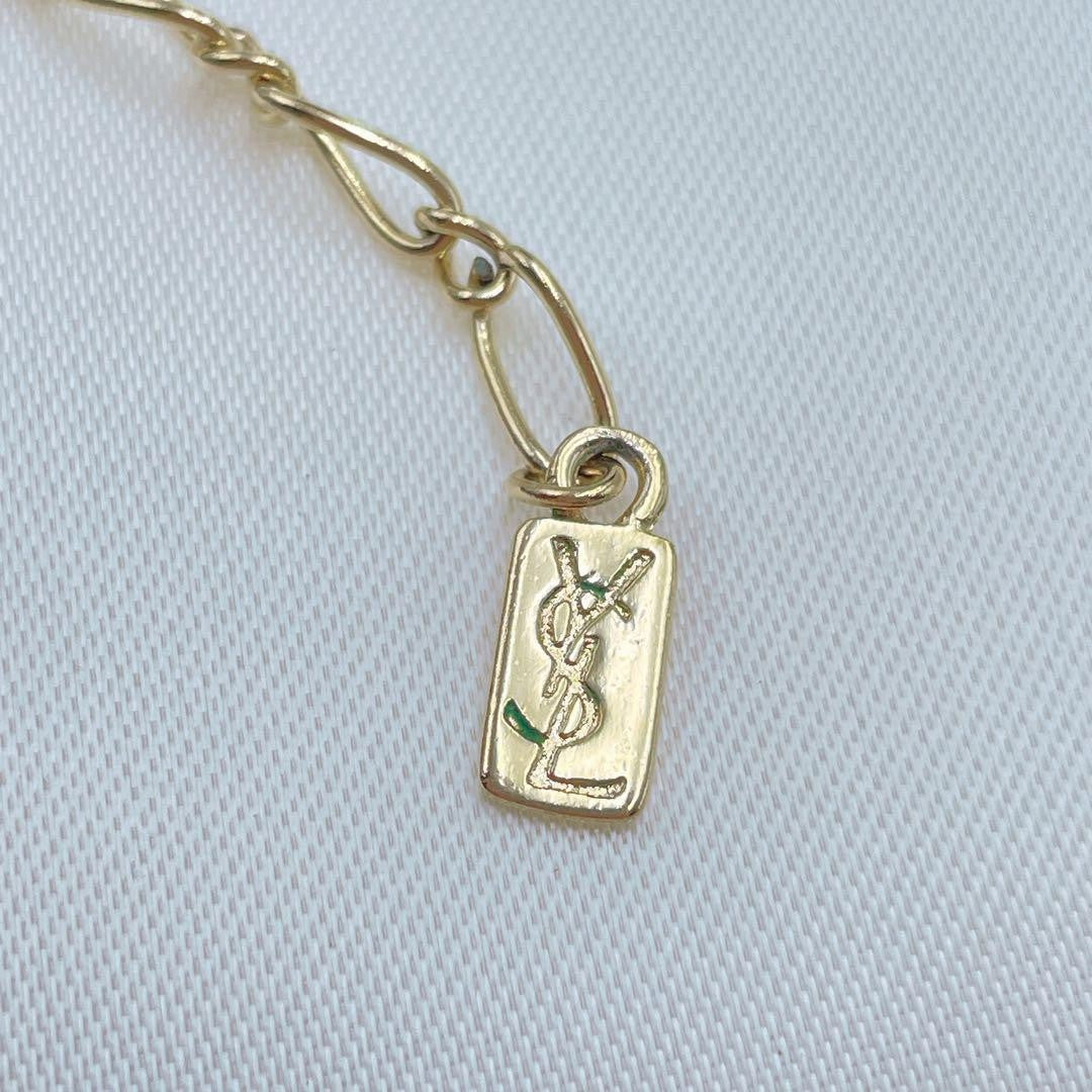 Saint Laurent Necklace Pendant YSL Logo Rhinestone Gold Authentic