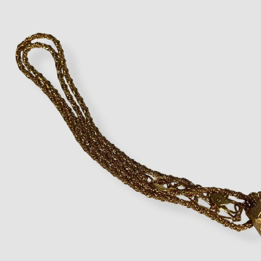 Saint Laurent Necklace Pendant YSL Cassandra Rhinestone Gold Authentic
