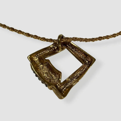 Saint Laurent Necklace Pendant YSL Cassandra Rhinestone Gold Authentic