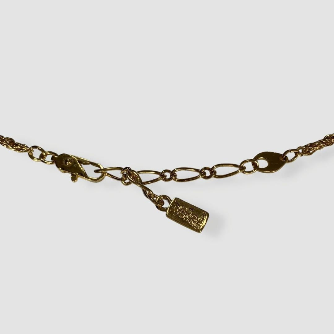 Saint Laurent Necklace Pendant YSL Cassandra Rhinestone Gold Authentic