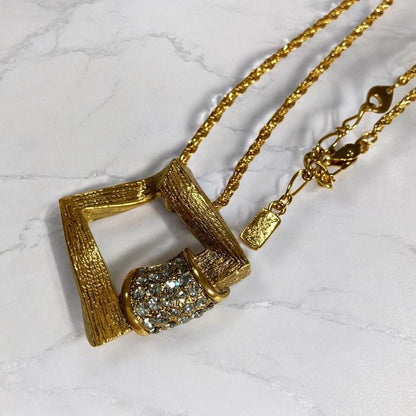 Saint Laurent Necklace Pendant YSL Cassandra Rhinestone Gold Authentic