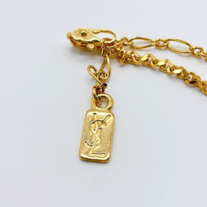 Saint Laurent Necklace Pendant YSL Cassandra Rhinestone Gold Authentic