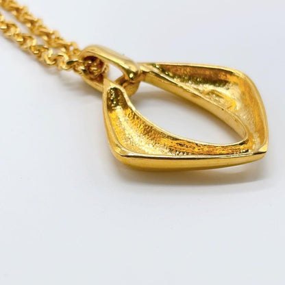 Saint Laurent Necklace Pendant YSL Cassandra Rhinestone Gold Authentic