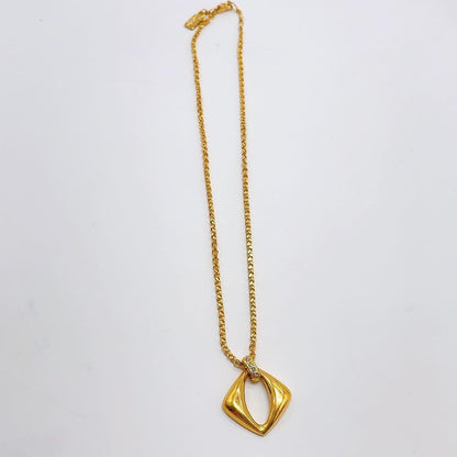 Saint Laurent Necklace Pendant YSL Cassandra Rhinestone Gold Authentic