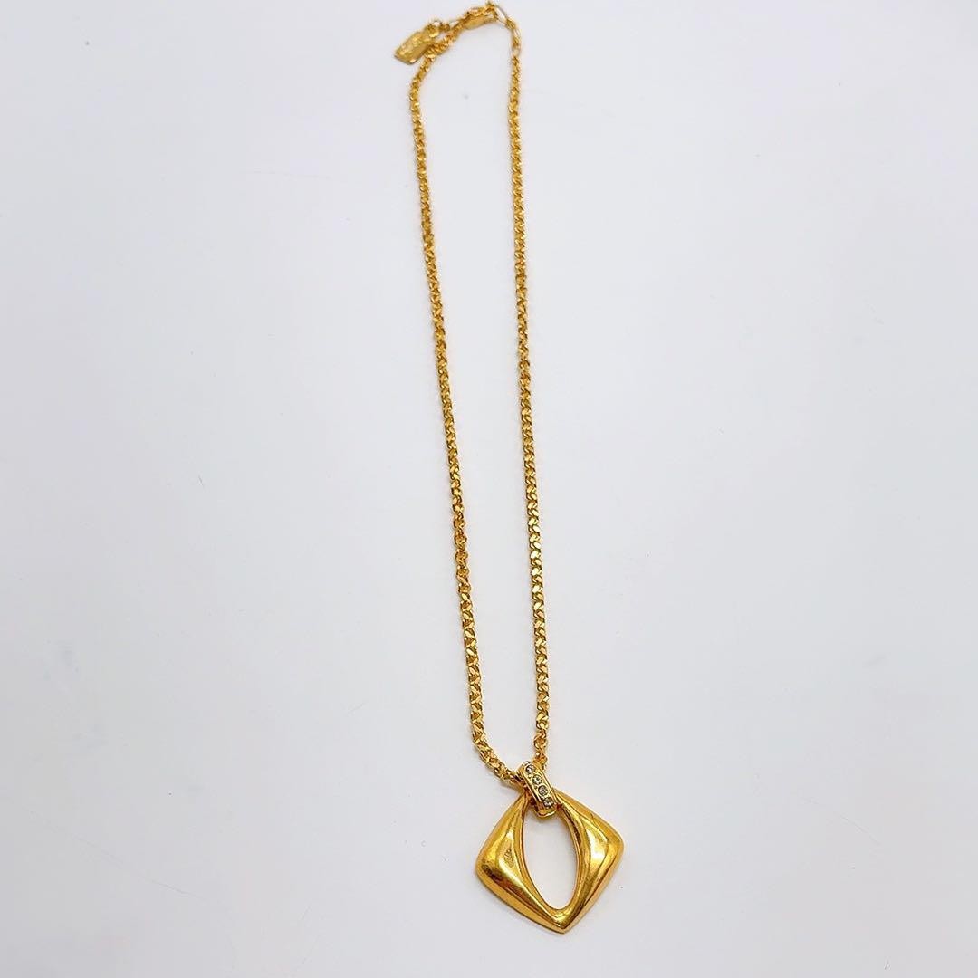 Saint Laurent Necklace Pendant YSL Cassandra Rhinestone Gold Authentic