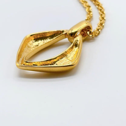 Saint Laurent Necklace Pendant YSL Cassandra Rhinestone Gold Authentic