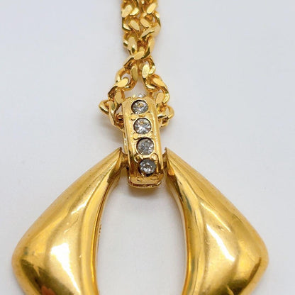 Saint Laurent Necklace Pendant YSL Cassandra Rhinestone Gold Authentic