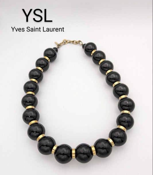 Saint Laurent Beaded Necklace rayer beads Pendant Black Authentic