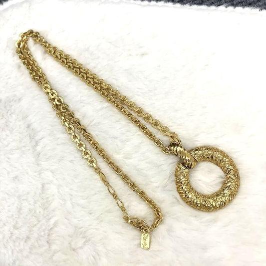 Saint Laurent Necklace Pendant Circle YSL Cassandra Gold Authentic