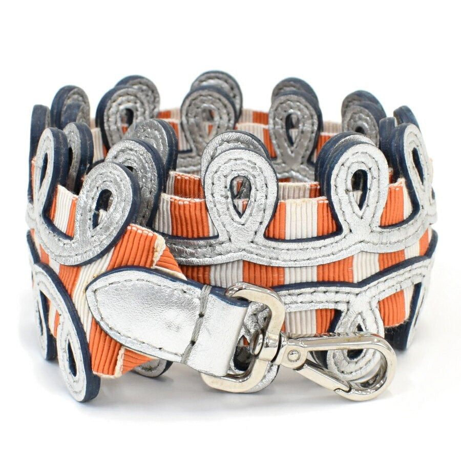 FENDI Shoulder Strap Strap you Belt Canvas Leather Orange Silver Authentic