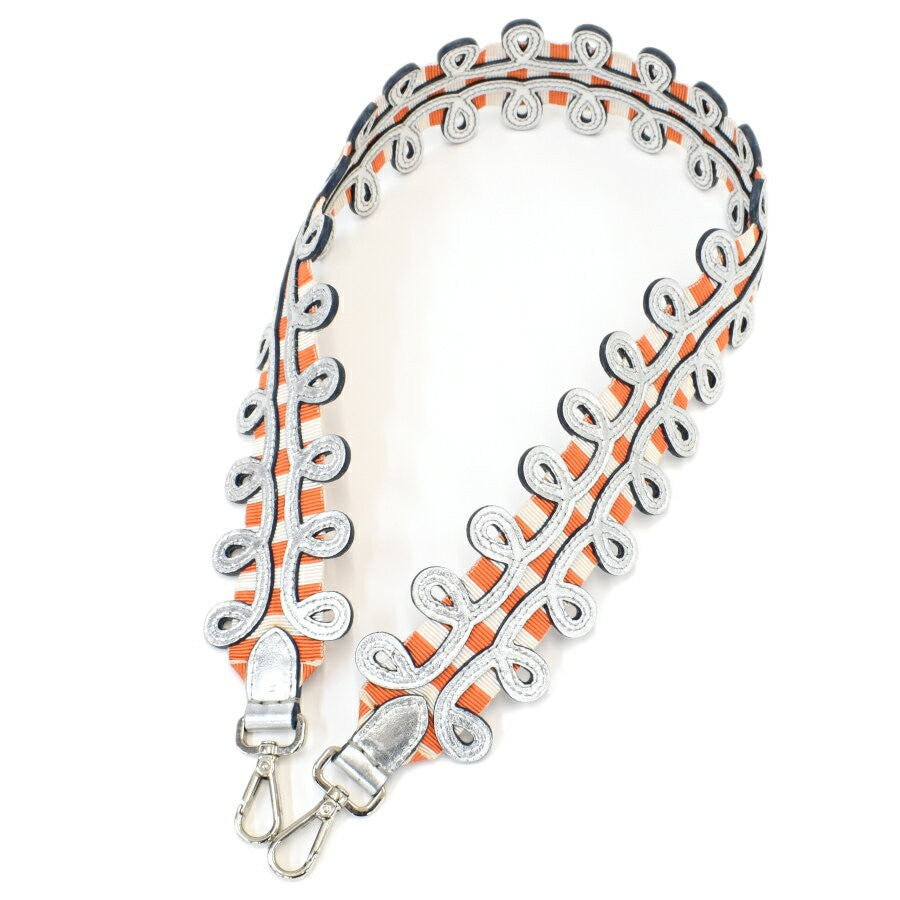 FENDI Shoulder Strap Strap you Belt Canvas Leather Orange Silver Authentic