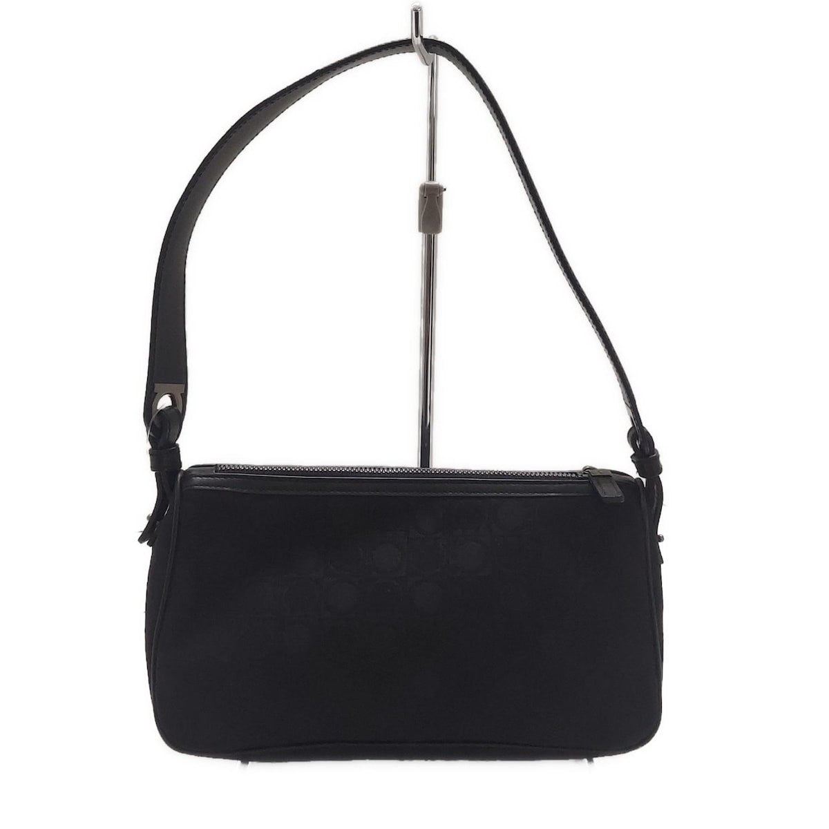 Salvatore Ferragamo Shoulder Bag Purse Gancini Jacquard Leather Black Authentic