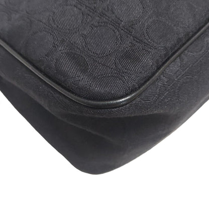Salvatore Ferragamo Shoulder Bag Purse Gancini Jacquard Leather Black Authentic