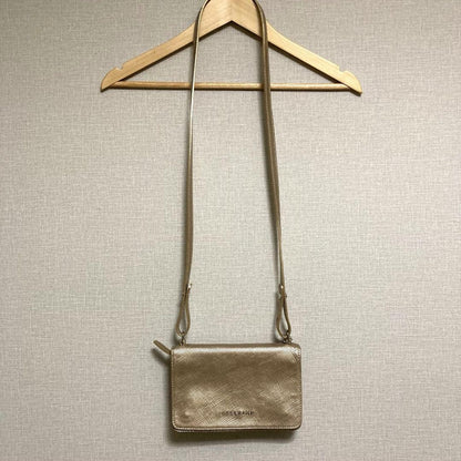 Longchamp Shoulder Bag Purse Leather Gold Beige Authentic