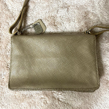 Longchamp Shoulder Bag Purse Leather Gold Beige Authentic