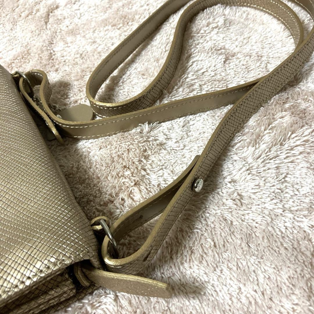 Longchamp Shoulder Bag Purse Leather Gold Beige Authentic