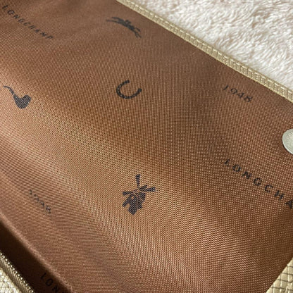 Longchamp Shoulder Bag Purse Leather Gold Beige Authentic