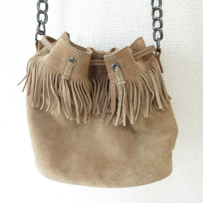 Longchamp Shoulder Bag Purse Suede Brown Beige Authentic