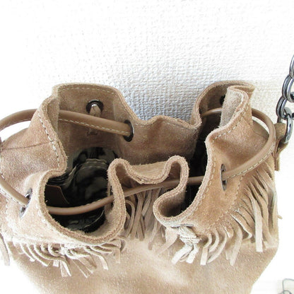 Longchamp Shoulder Bag Purse Suede Brown Beige Authentic